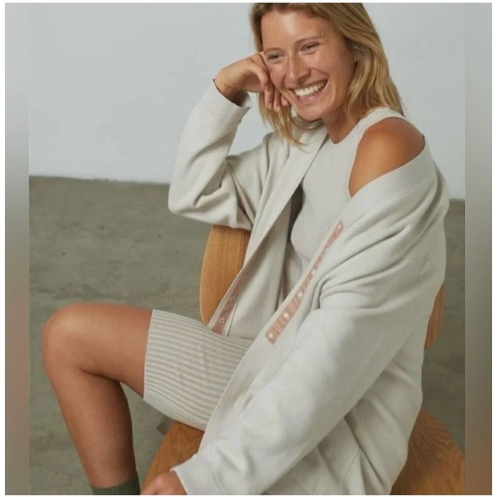 Lunya Womens Cozy Organic Cotton Silk Button Front Longline Cardigan Oversized M